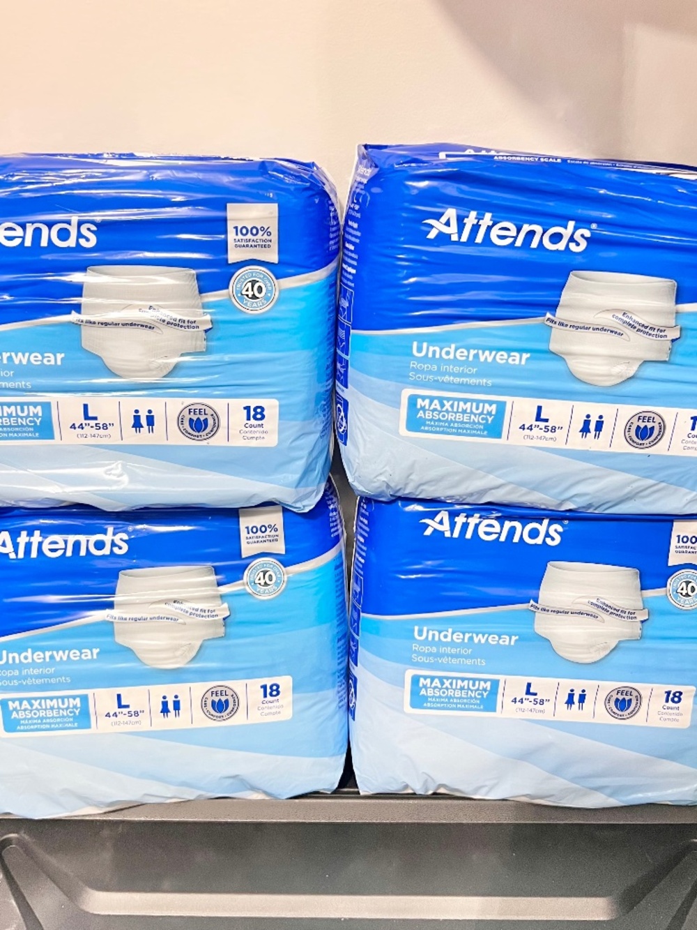 Attends Adult Absorbent Underwear Size Large Bundle of 4